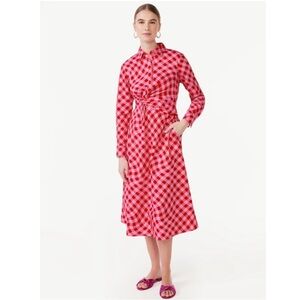 Red & Pink Button Up Shirt Dress